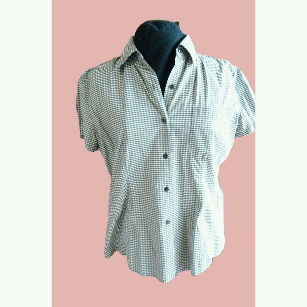 Emanuel Ungaro Liberte semi-fitted classic Shirt Brown Cream Gingham Plaid 8 42
